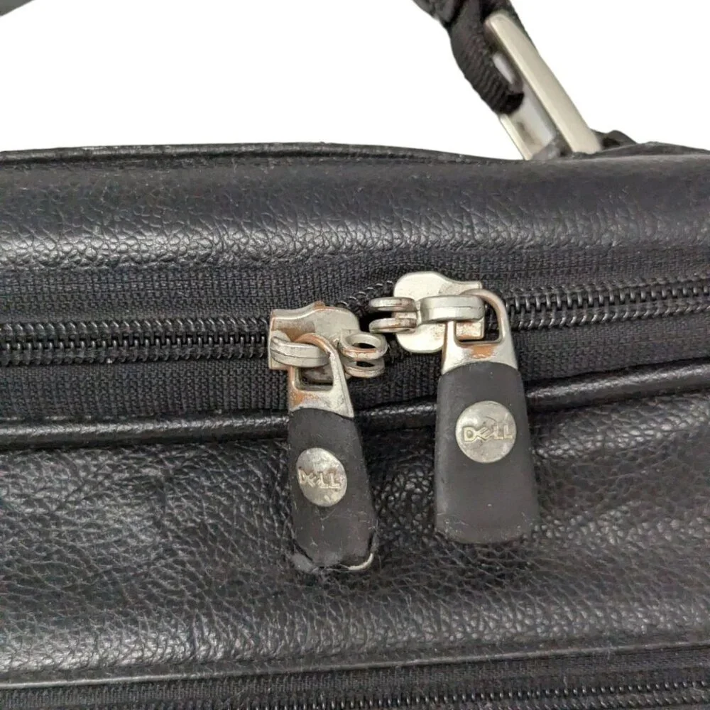 Vintage Dell Black All Leather Laptop Briefcase Messenger Bag Carry On